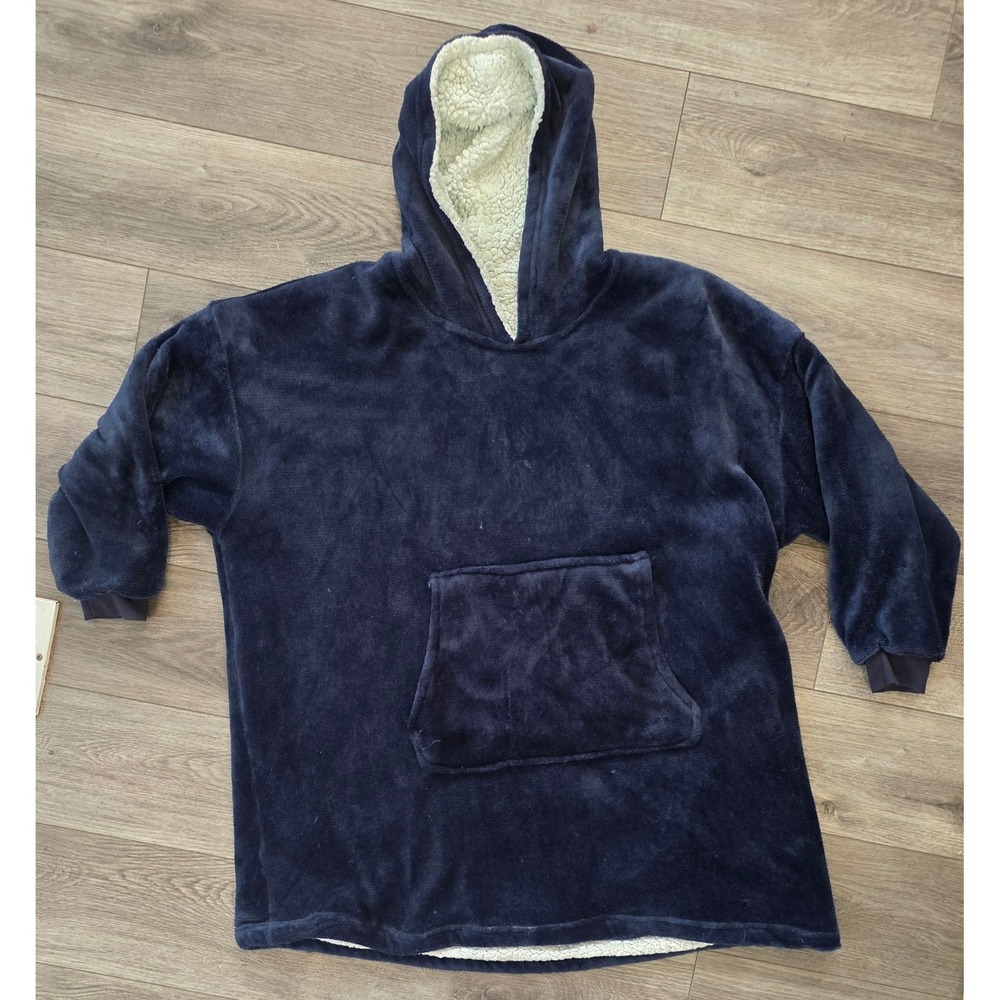 Huggle Hoodie Unisex OS Oversized Wearable Blanket Navy Blue Fleece Sherpa